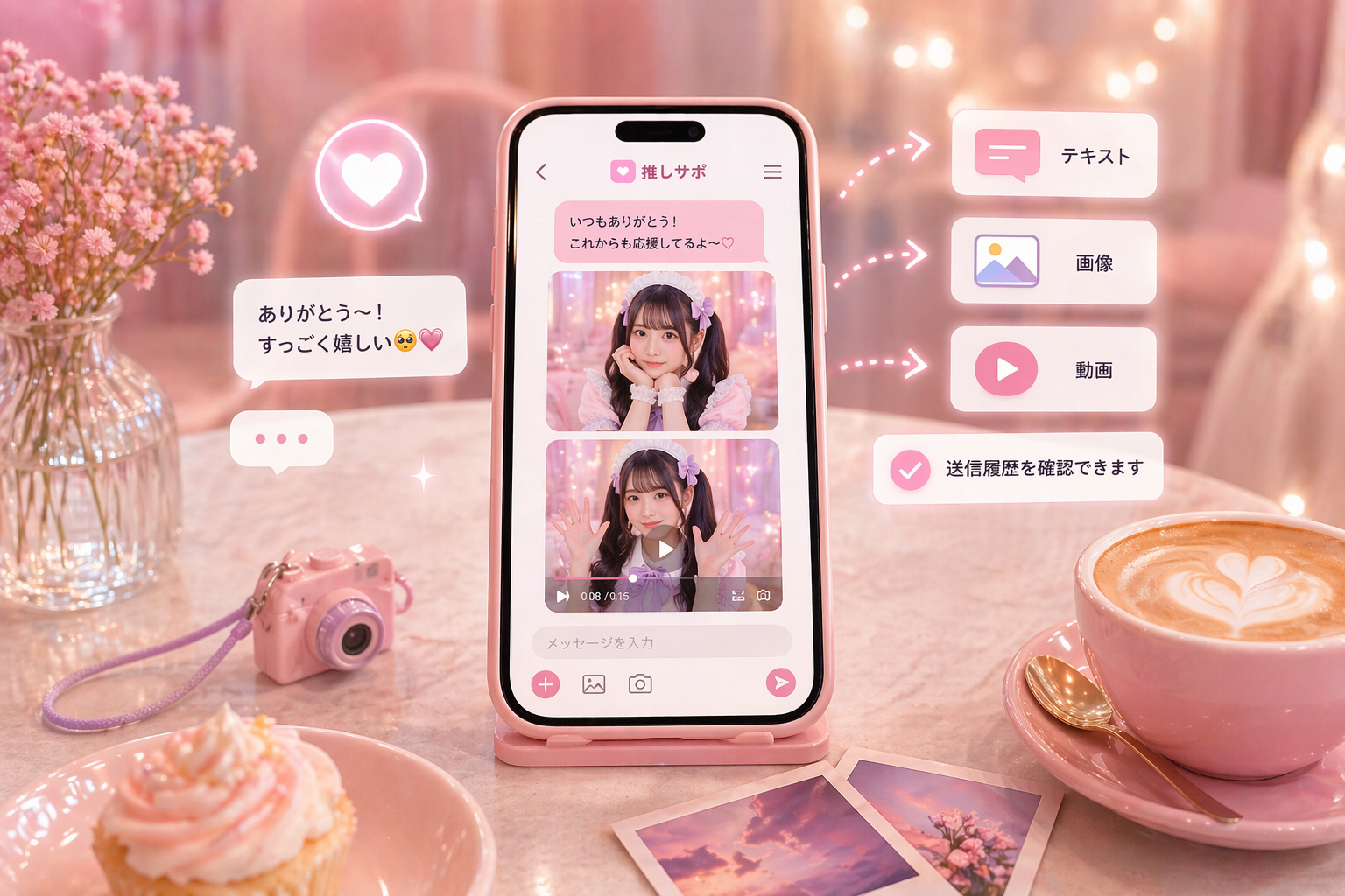 ファンが推しからお礼メッセージを受け取っているイメージ
